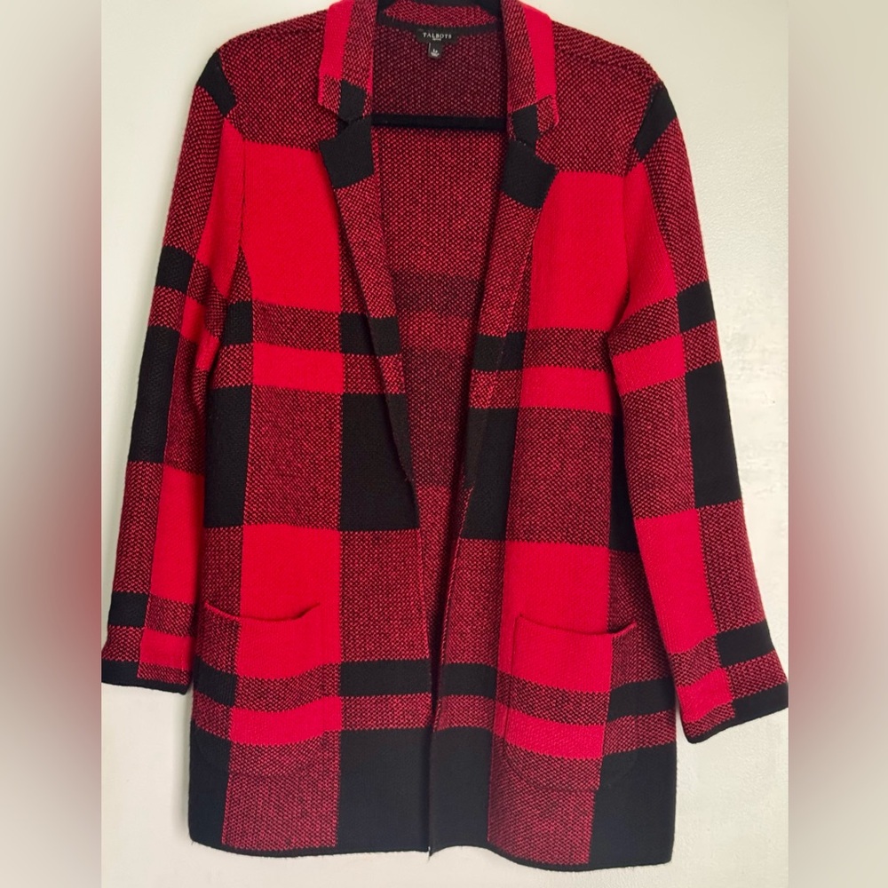 Talbots Red and Black Plaid Blazer